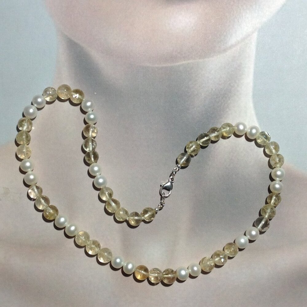 Freshwater Pearl and Rutile Yellow Quartz Necklace